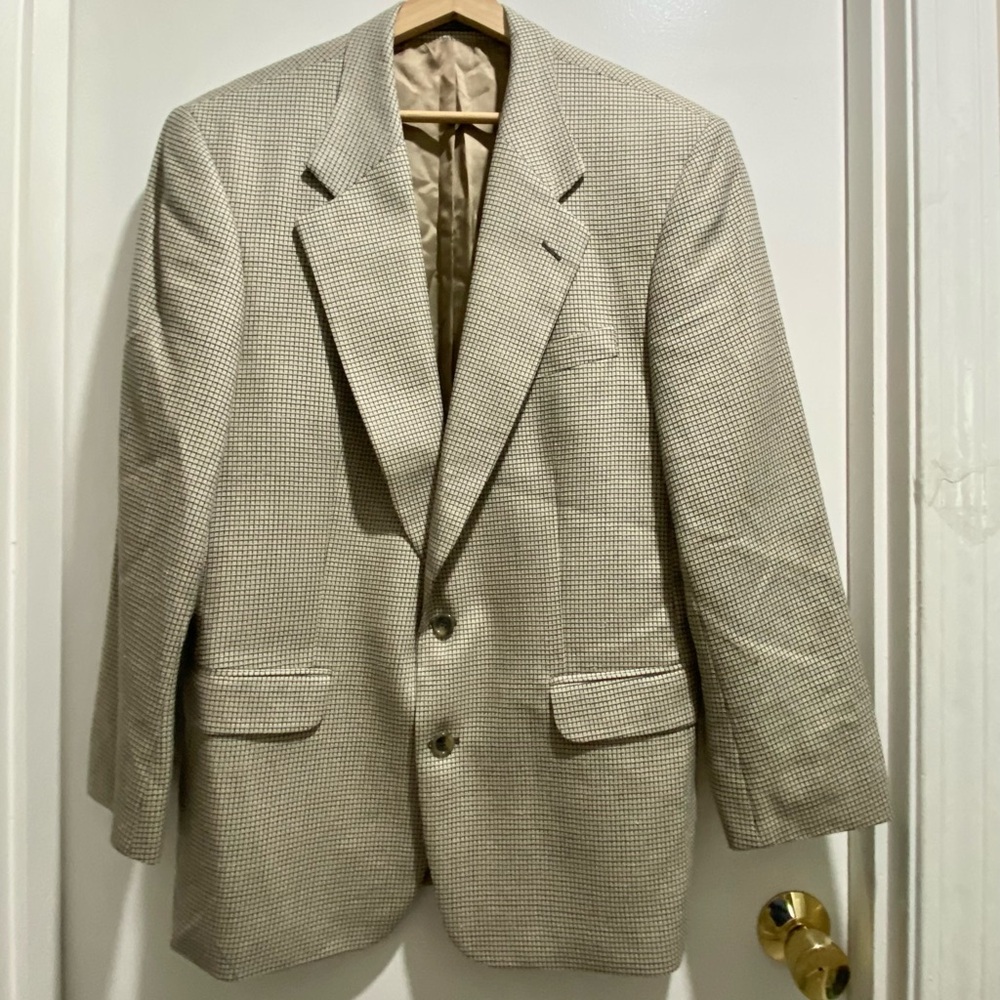 Brandini Coll. Micro Plaid Wool Silk Quiet Luxury Minimalist Canada Blazer 41R